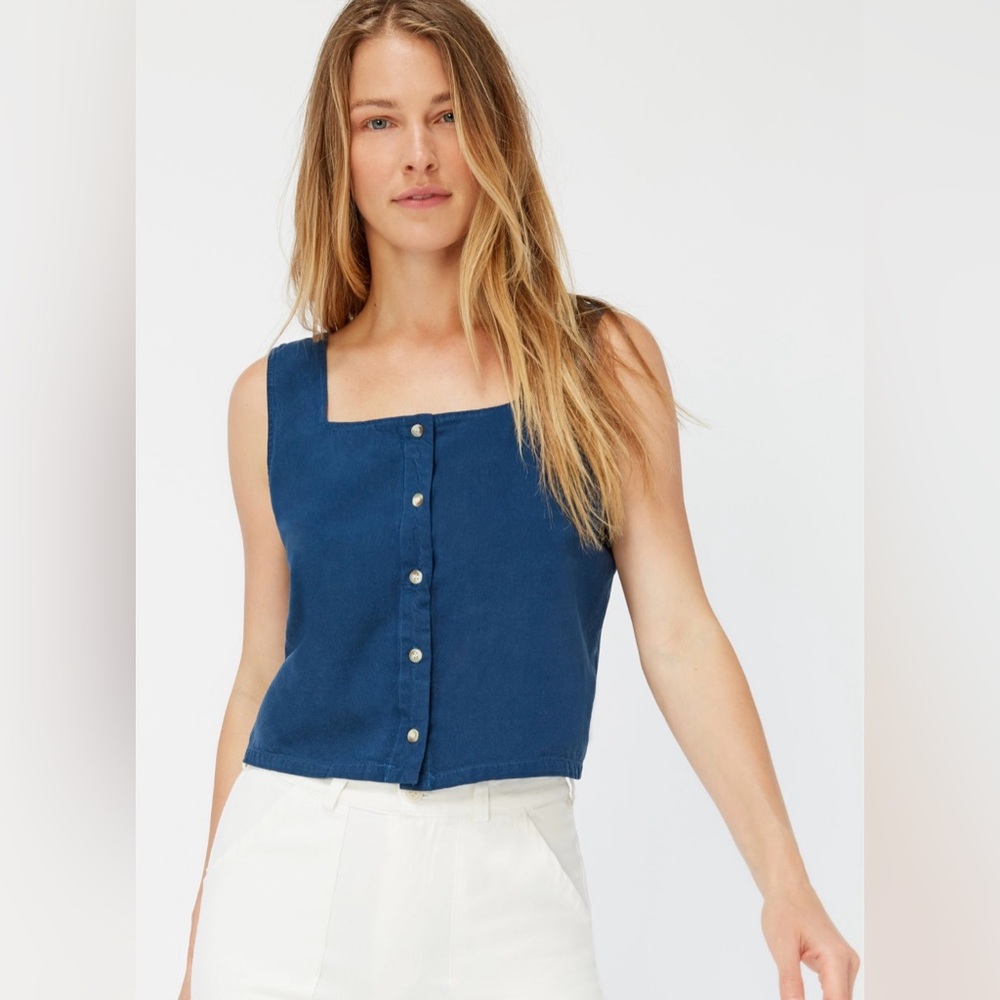 Lacausa | Teal Linnie Button-Down Silk Tank Top, M